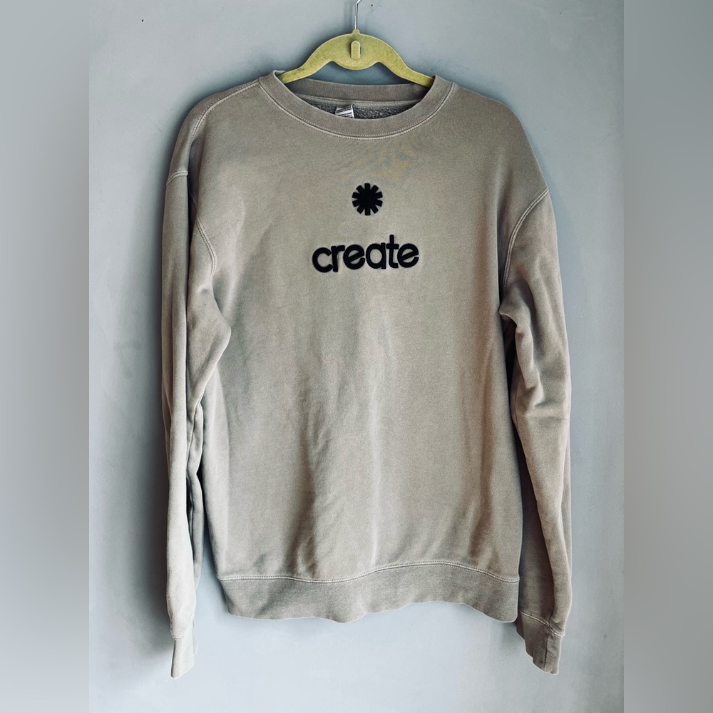 Beige Women’s Sweatshirt “Create” Artsy Size Medium Cotton